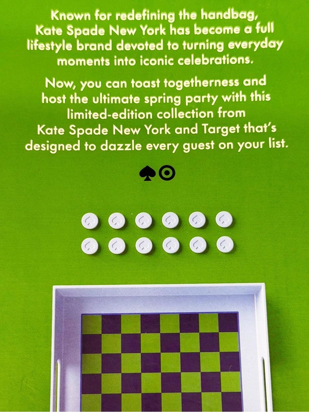 NWT NIB KATE SPADE BPA FREE FOOD SAFE CHECKERBOARD PRINT TRAY WITH 24 CHECKERS